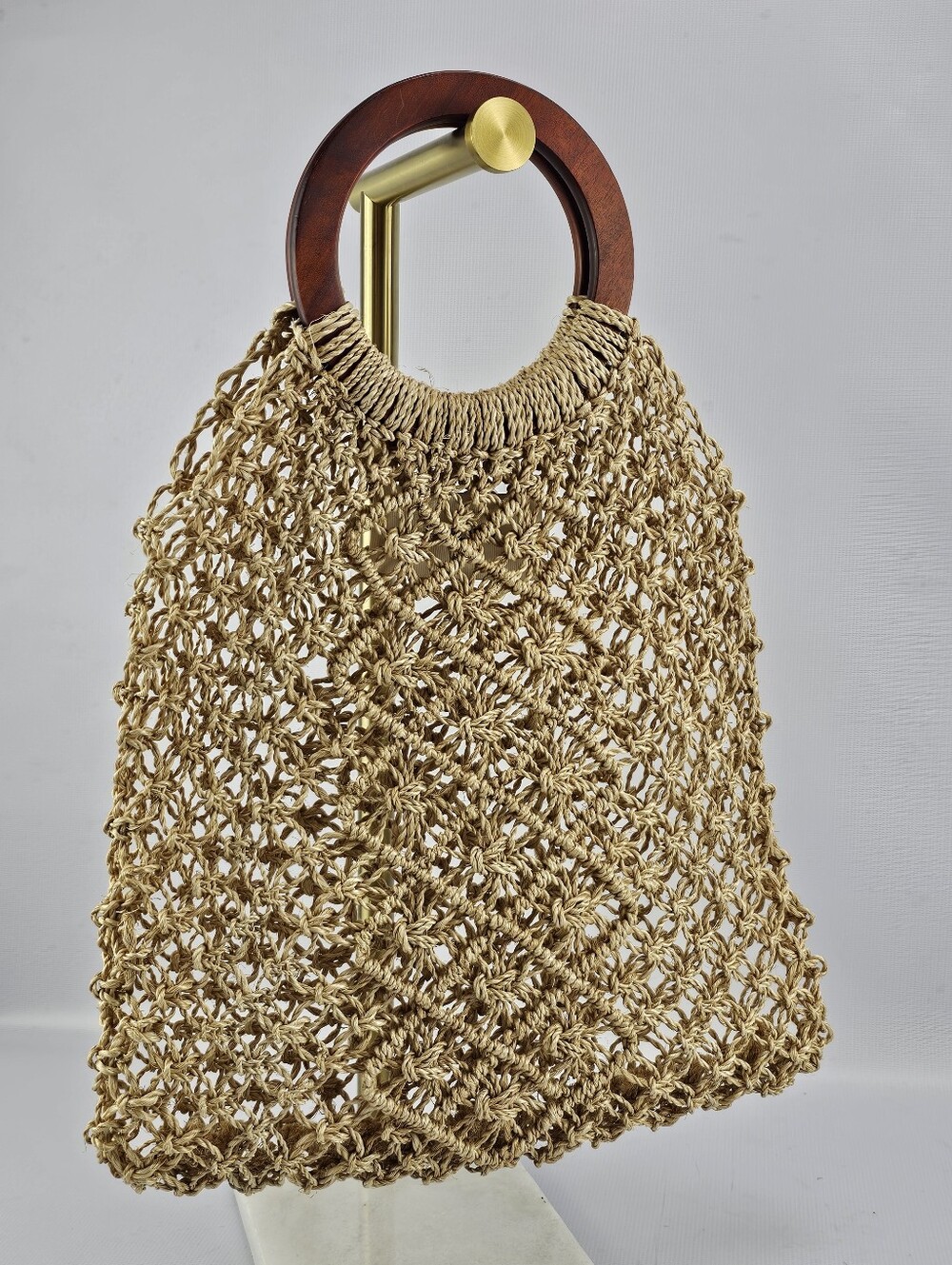 MARCHER Race-Ami Woven Natural Cord Summer Tote Bag Tan Brown Beach